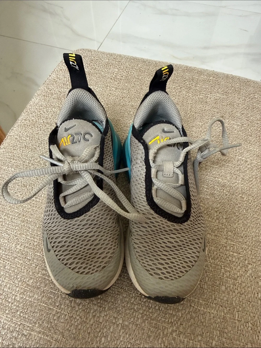 Nike Grey Mesh Sneakers with Teal Heel Air Unit and Black Accents